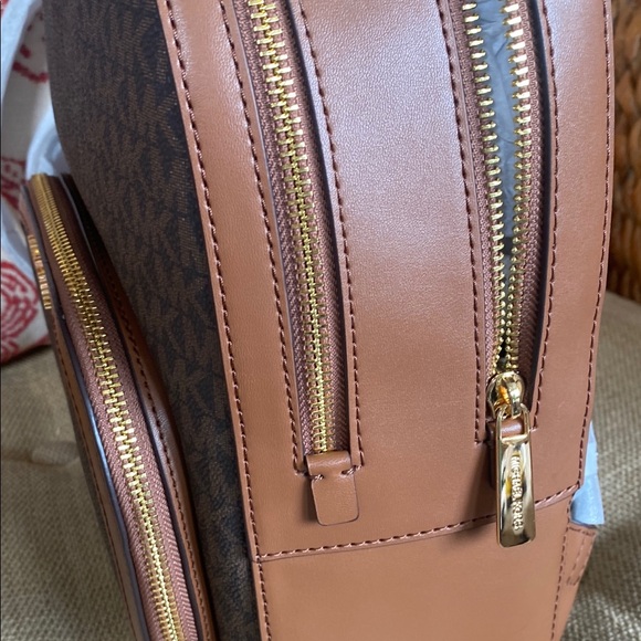 Michael Kors Brown Monogram Backpack with Leather Trim - Picture 5 of 7
